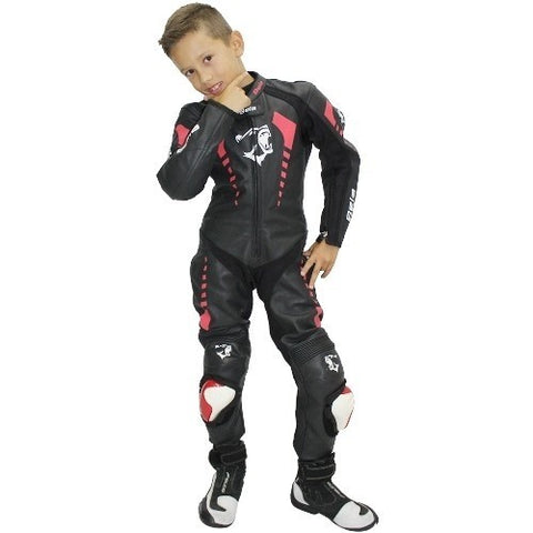 Bela Rollover Junior- Combinaison de moto en cuir pour enfants Noir/Rouge