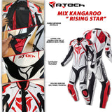 Conjunto de moto en cuero 1 pieza R-Tech Rising Star Mix Kangaroo Negro/Amarillo Fluorescente