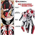 Combinaison de moto en Cuir 1pc R-Tech Rising Star Mix Kangaroo Noir/Blanc