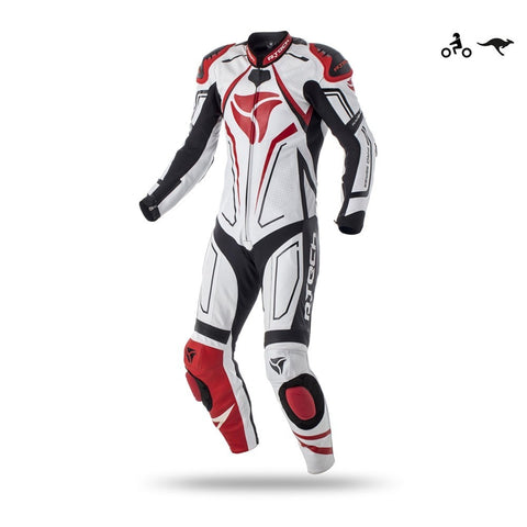 Combinaison de moto en Cuir 1pc R-Tech Rising Star Mix Kangaroo Blanc/Noir/Rouge