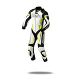 Conjunto de moto en cuero, para infante Bela Rocket Blanco/Negro/ Amarillo fluorescente